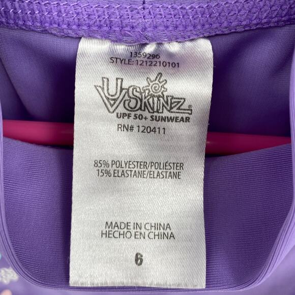 UV Skinz Fish Print Short Sleeve Rashguard UPF 50 Purple Girl's Size 6 Stretch - Picture 4 of 5